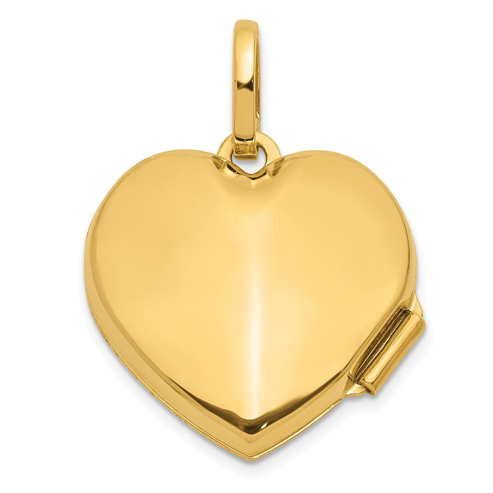 14k Yellow Gold White Rhodium Polished Textured Diamond Heart Locket