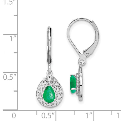Sterling Silver Rhodium-plated Emerald Tear Lever Back Dangle Earrings