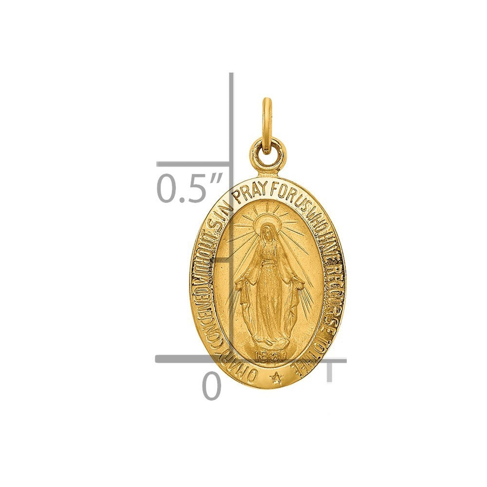 14k Yellow Gold Solid Polished/Satin Small Oval Miraculous Medal