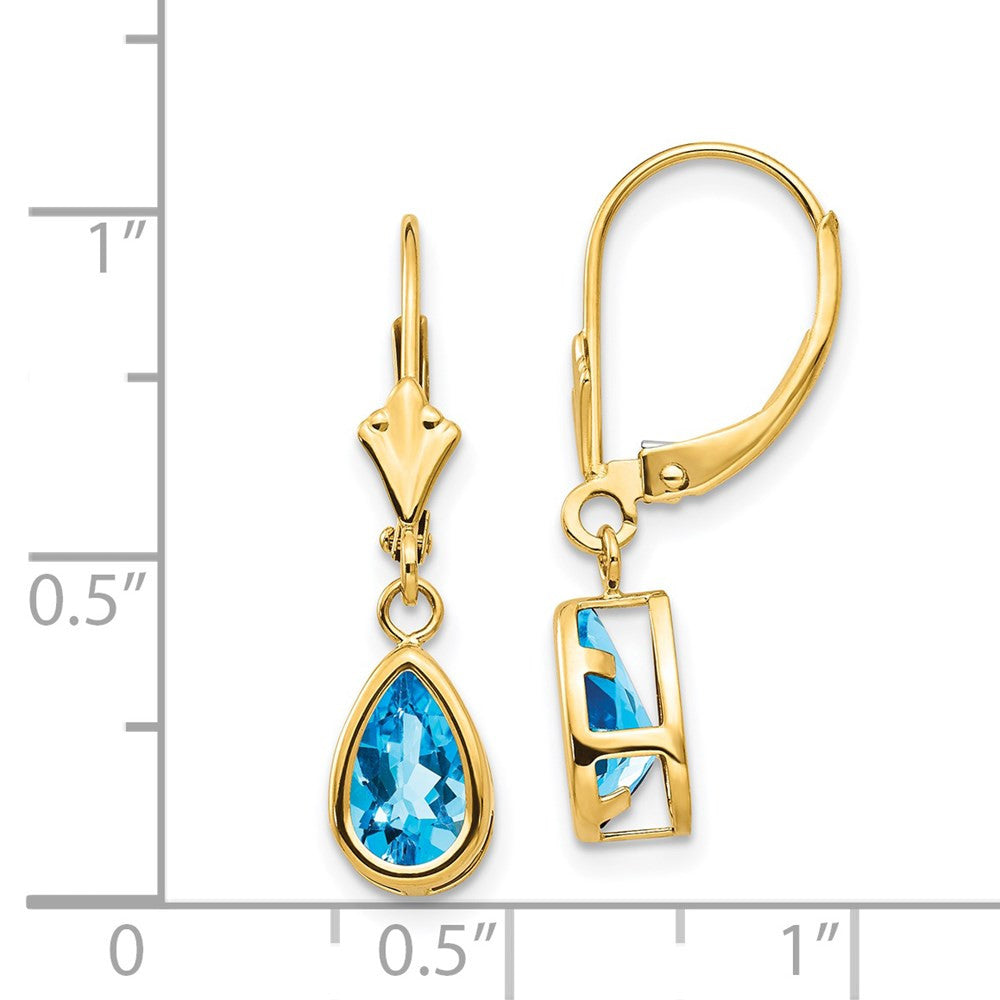 14k Yellow Gold 8x5mm Pear Blue Topaz Leverback Drop & Dangle Earrings