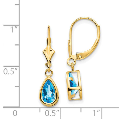 14k Yellow Gold 8x5mm Pear Blue Topaz Leverback Drop & Dangle Earrings