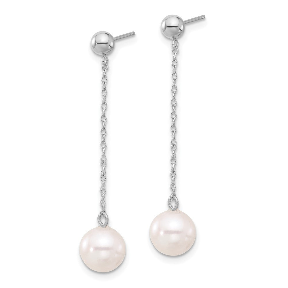 14K White Gold 7-8mm White Round Freshwater Cultured Pearl Dangle Earrings