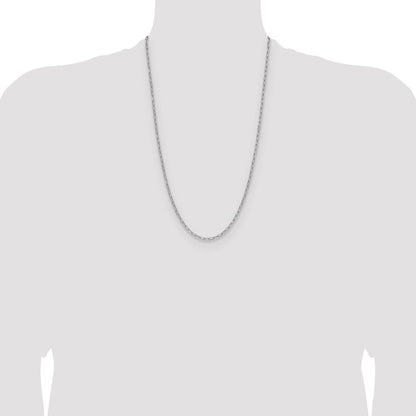14k White Gold 3.0mm Semi-Solid Beveled Paperclip Chain Necklace 26"
