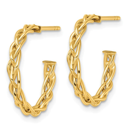14k Yellow Gold Polished Woven Braid 3 x 19mm C-Hoop Earrings