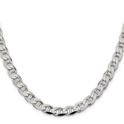 Sterling Silver 7.4mm Diamond-Cut Flat Anchor Curb Chain Necklace 22"