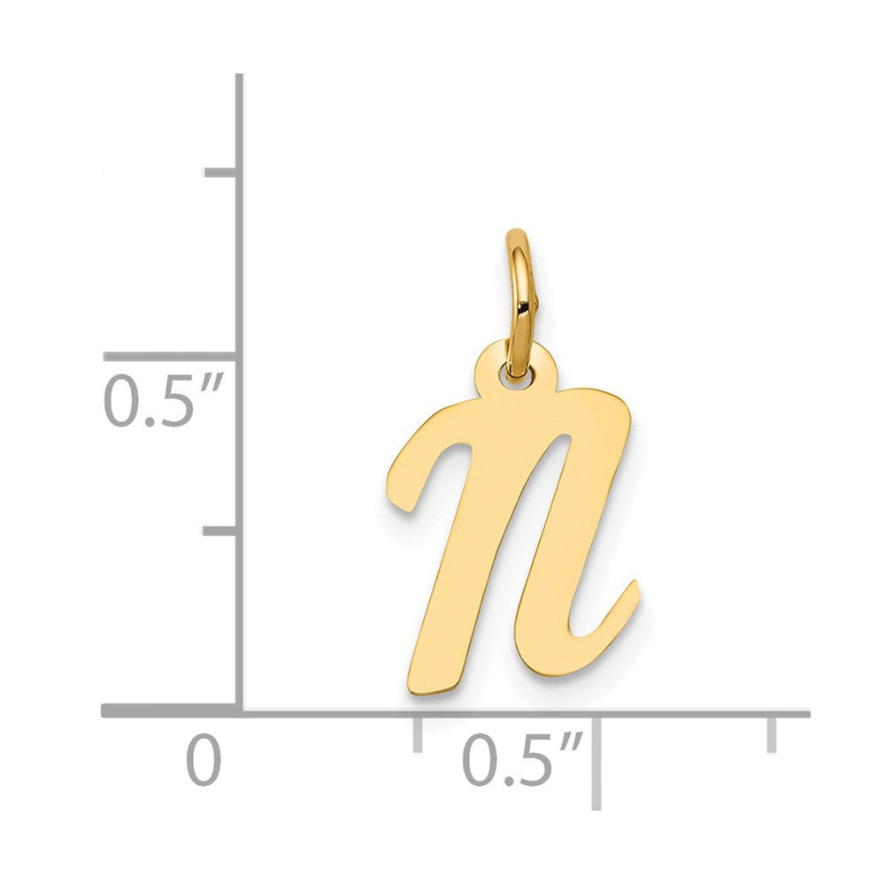 14k Yellow Gold Small Script Letter N Initial Charm Pendant