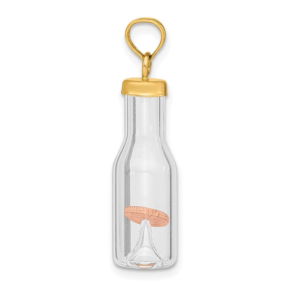 14k Yellow Gold 3-D Mini Penny in Glass Bottle Pendant