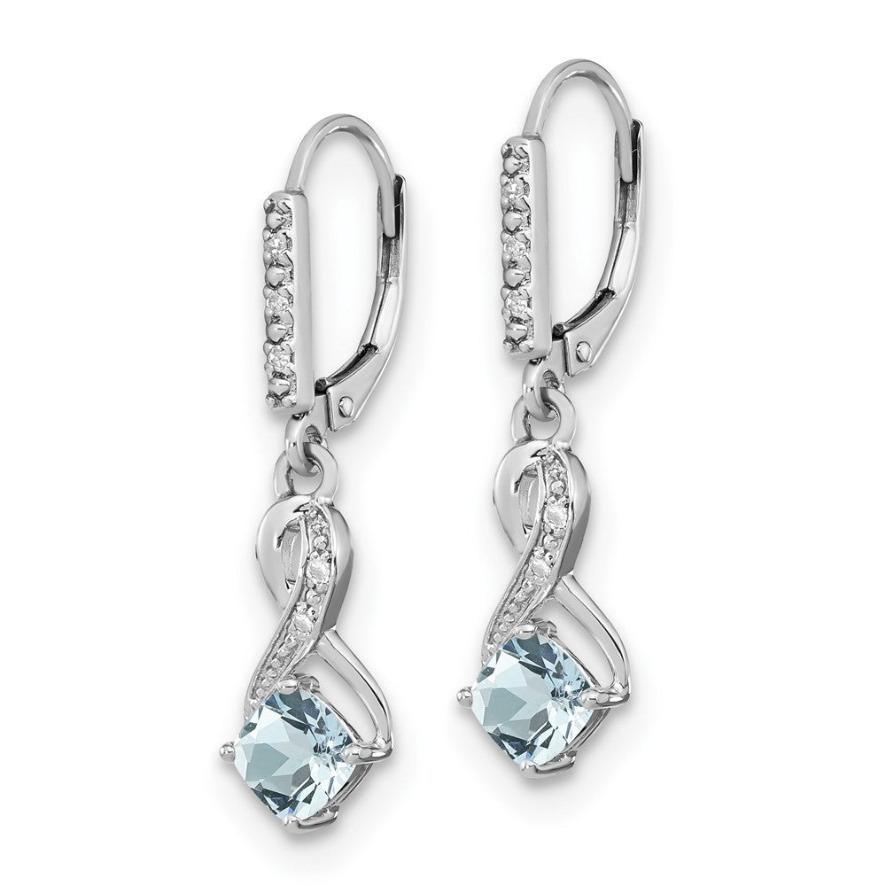 Sterling Silver Rhodium-plated Aquamarine and Diamond Dangle Earrings