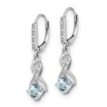 Sterling Silver Rhodium-plated Aquamarine and Diamond Dangle Earrings