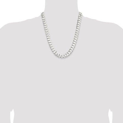 Sterling Silver 11.9mm Concave Beveled Curb Chain Necklace 22"