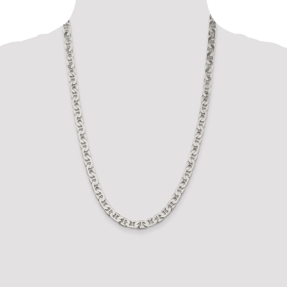 Sterling Silver 6.5mm Flat Anchor Chain Necklace 24"