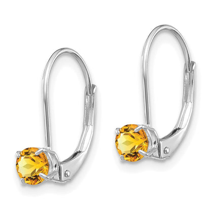 14k White Gold 4mm Round November/Citrine Leverback Dangle Earrings
