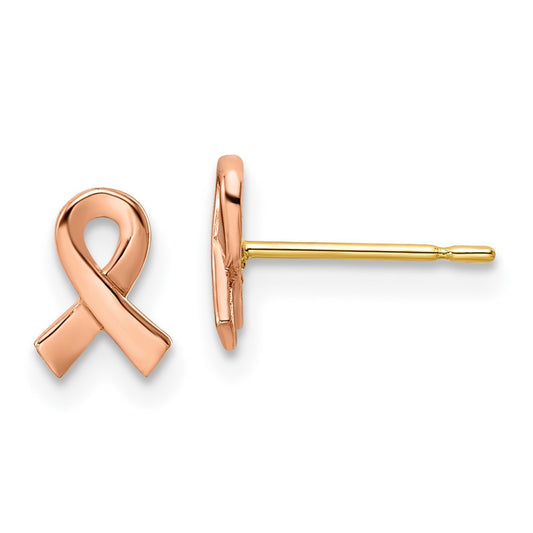 14k Two-tone Rose & Yellow Awareness Ribbon Yellow Gold Stud Earrings