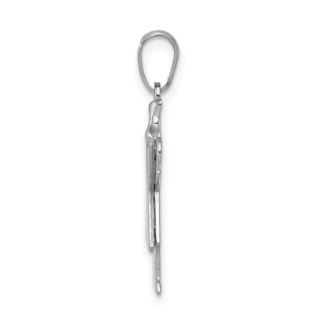 14k White Gold Small Girl with Bow on Right Engravable Charm Pendant