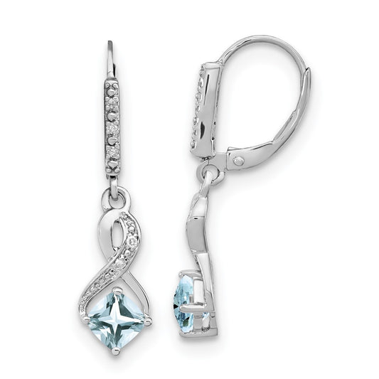 Sterling Silver Rhodium-plated Aquamarine and Diamond Dangle Earrings
