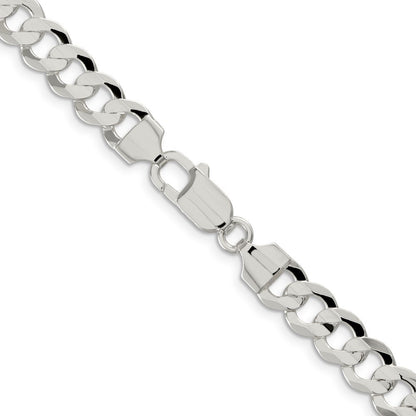 Sterling Silver 7.8mm Concave Beveled Curb Chain Necklace 18"