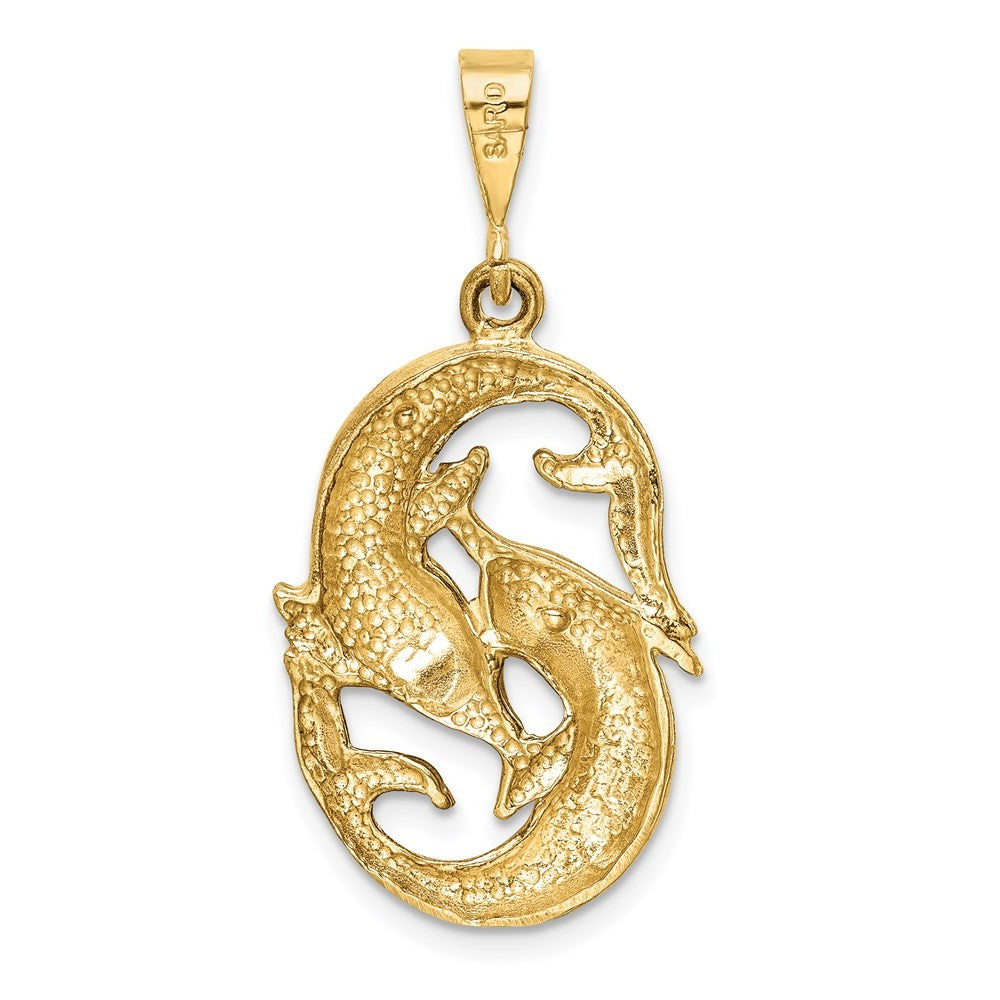 14k Yellow Gold Satin Diamond-cut Pisces Zodiac Charm Pendant