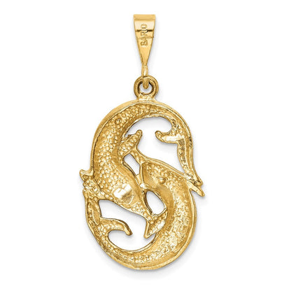 14k Yellow Gold Satin Diamond-cut Pisces Zodiac Charm Pendant