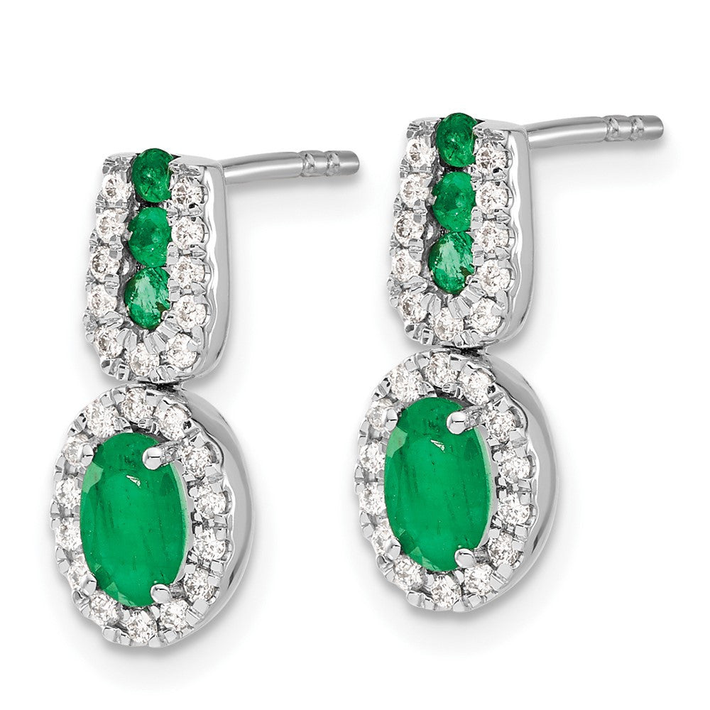 14k White Gold 1/3Ct Diamond and Emerald Drop & Dangle Earrings