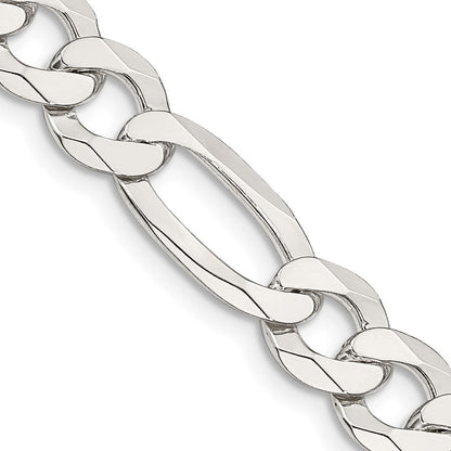 Sterling Silver 8.5mm Lightweight Flat Figaro Chain Necklace 28"