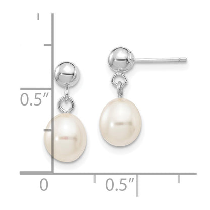 14k White Gold 6-7mm White Rice Freshwater Cultured Pearl Dangle Earrings