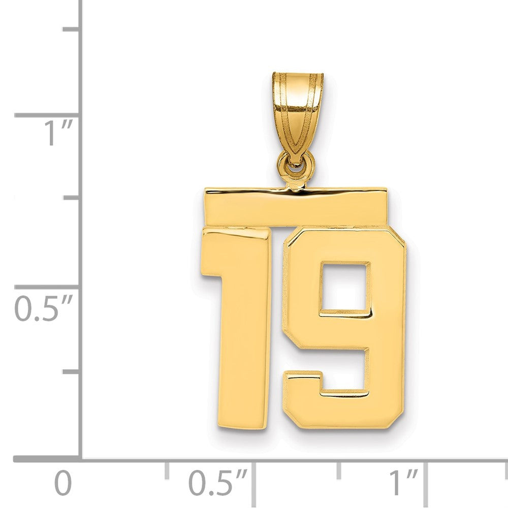 14k Yellow Gold Medium Polished Number 19 Charm Pendant