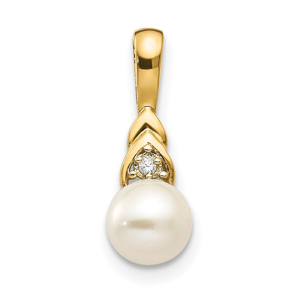 14k Yellow Gold FW Cultured Pearl and Diamond Pendant