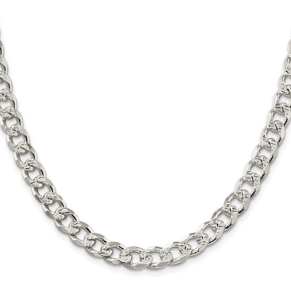 Sterling Silver Rhodium-plated 8.3mm Pav� Curb Chain Necklace 22"