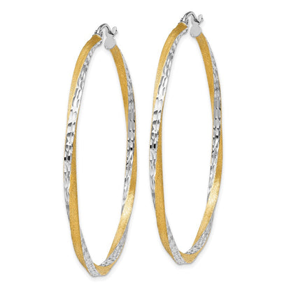 14k Yellow Gold & Rhodium Diamond-cut 2.5mm Twisted Hoop Earrings