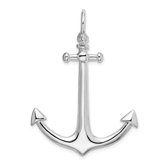 Sterling Silver Rhodium-Plated Polished 3D Large Anchor Pendant