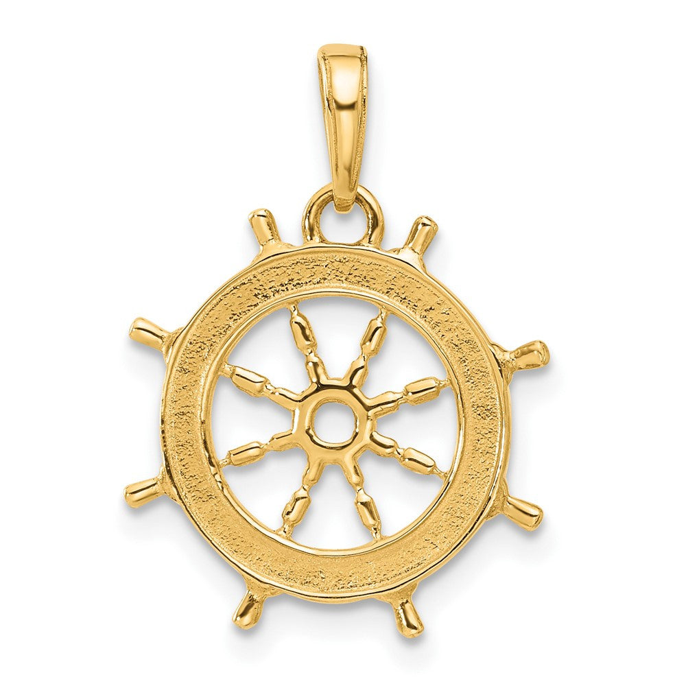 14k Yellow Gold and White Rhodium Diamond-Cut Ship's Wheel Pendant