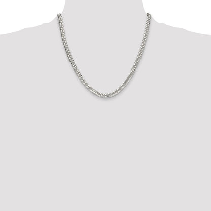Sterling Silver Polished 5.7mm Double Diamond-cut Curb Chain Necklace 20"