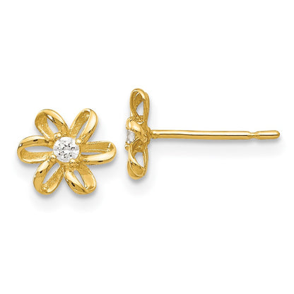 14k Yellow Gold CZ Children's Flower Button Stud Earrings