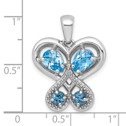 Sterling Silver Light Blue Topaz and London Blue Topaz Heart Butterfly Pendant