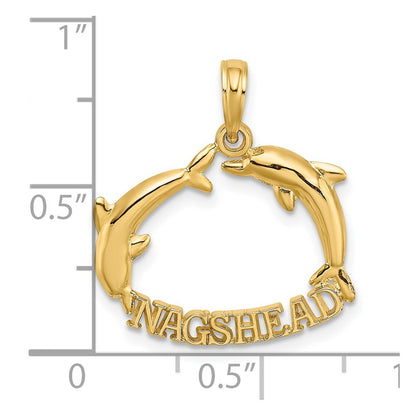 14k Yellow Gold Polished NAGS HEAD Jumping Dolphins Charm Pendant