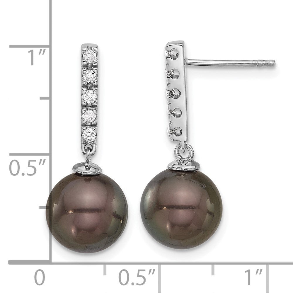 14k Gold Black Tahitian Saltwater Cultured Pearl & Diamond Dangle Earrings