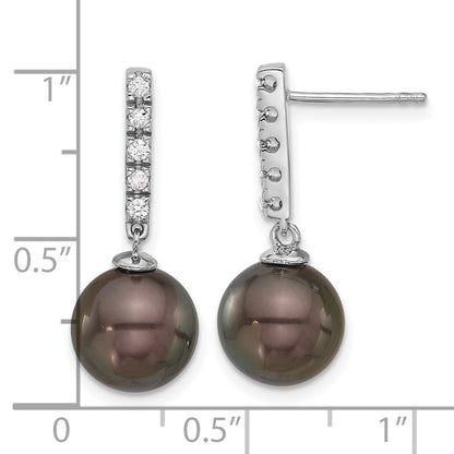 14k Gold Black Tahitian Saltwater Cultured Pearl & Diamond Dangle Earrings