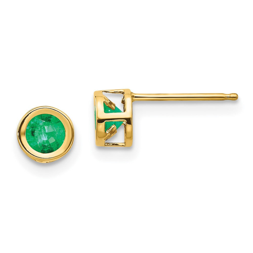 14k Yellow Gold 4mm Bezel May/Emerald Stud Earrings