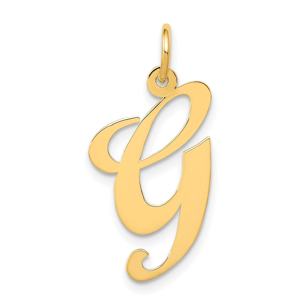 14k Yellow Gold Large Fancy Script Letter G Initial Charm Pendant