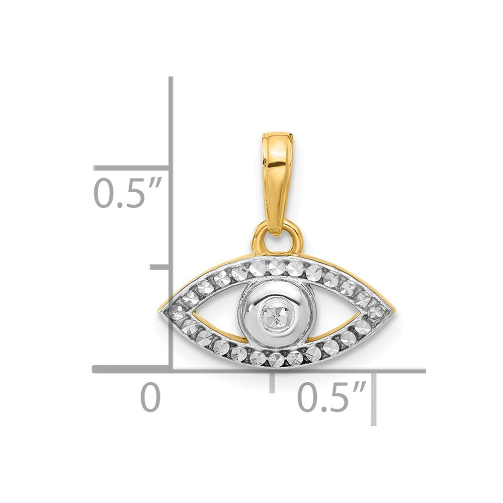 14k Yellow Gold and White Rhodium Diamond-Cut Evil Eye Pendant