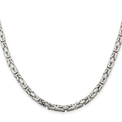 Sterling Silver 4.25mm Byzantine Chain Necklace 24"
