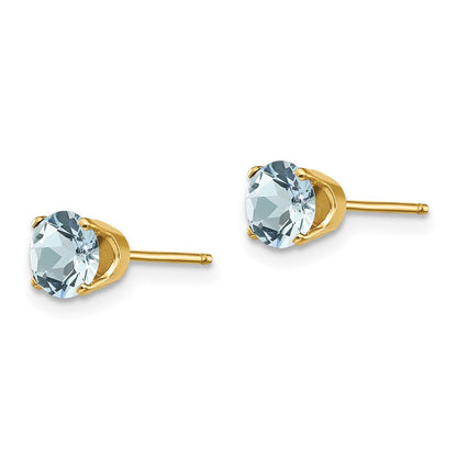 14k Yellow Gold 5mm Aquamarine Stud Earrings - March
