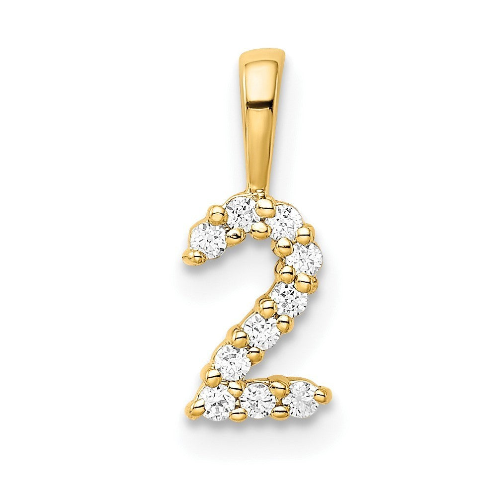 14k Yellow Gold Diamond Number 2 Pendant
