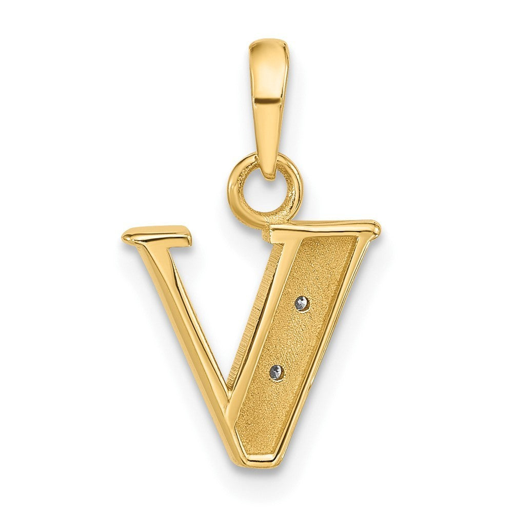 14k Yellow Gold with Rhodium Diamond Letter V Initial Pendant