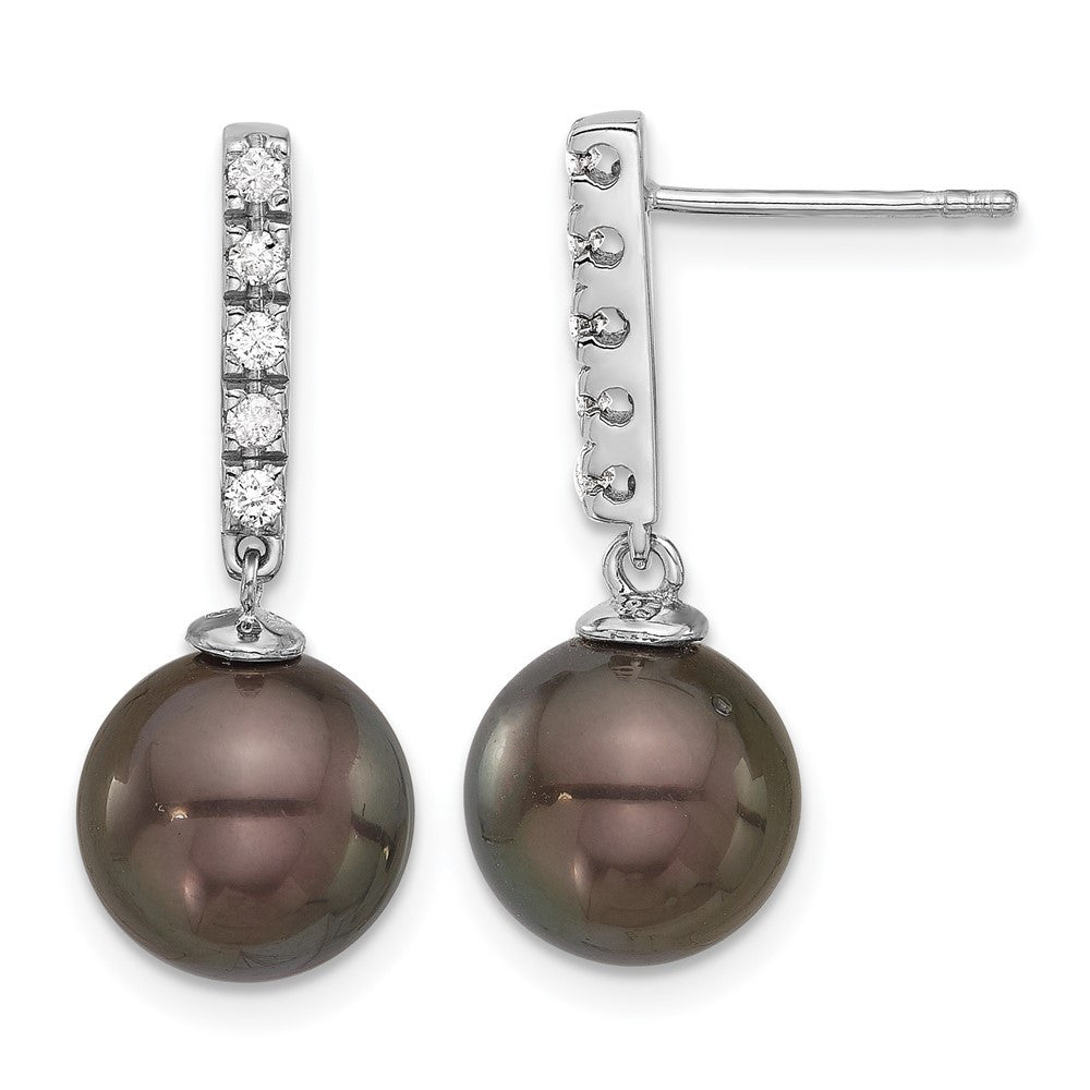 14k Gold Black Tahitian Saltwater Cultured Pearl & Diamond Dangle Earrings