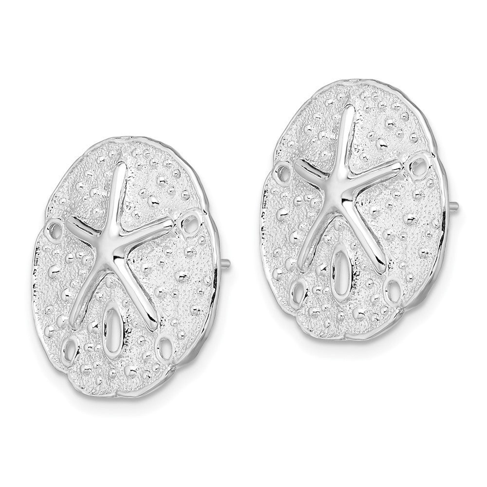 Sterling Silver Rhodium-Plated Sand Dollar with Starfish Button Stud Earrings