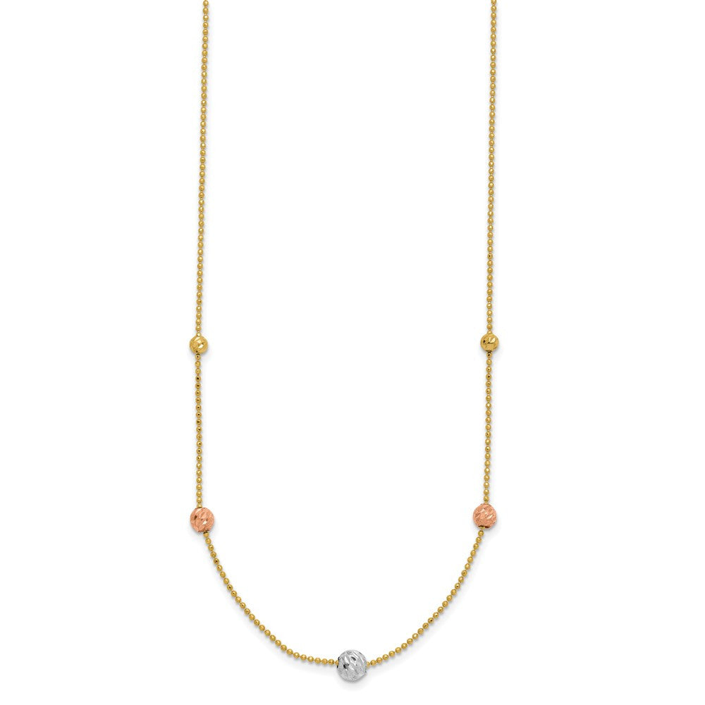 14k Tri-color Gold Diamond-Cut Beads Beaded Chain Necklace Necklace 18"