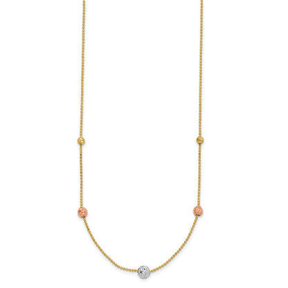 14k Tri-color Gold Diamond-Cut Beads Beaded Chain Necklace Necklace 18"