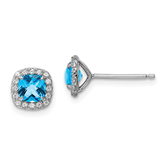 Sterling Silver Rhodium plated Blue Topaz and Cr. White Sapphire Stud Earrings