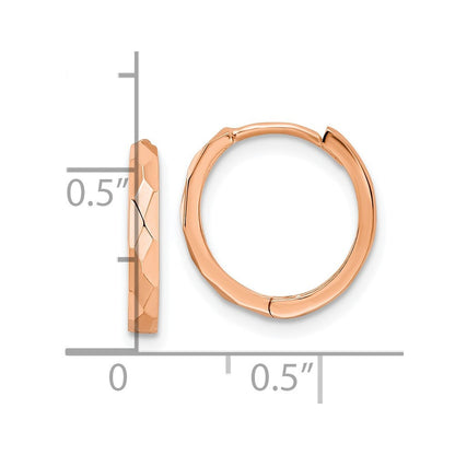 14k Rose Gold Polished Faceted 2x14mm Hinged Hoop Earrings